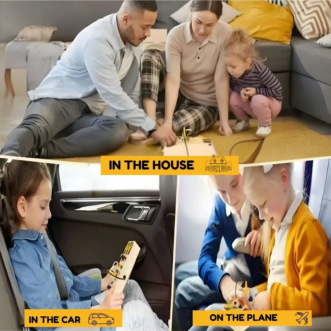 Wooden busy board with lights for toddlers