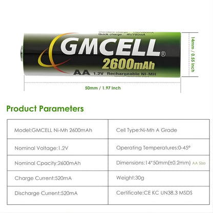GMCELL Rechargeable NiMH AAA Battery - 2600mAh