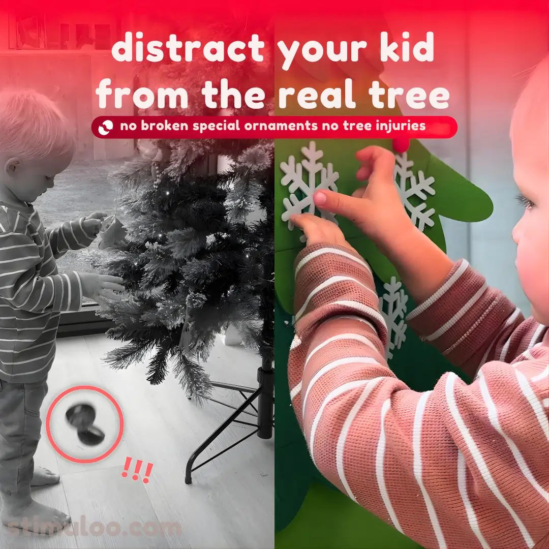 Montessori-inspired felt Christmas tree for children, fostering fine motor skills and creativity during the holiday season.