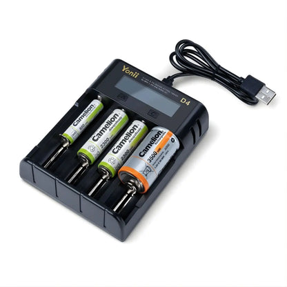 Fast charging for 4 batteries with this universal charger.