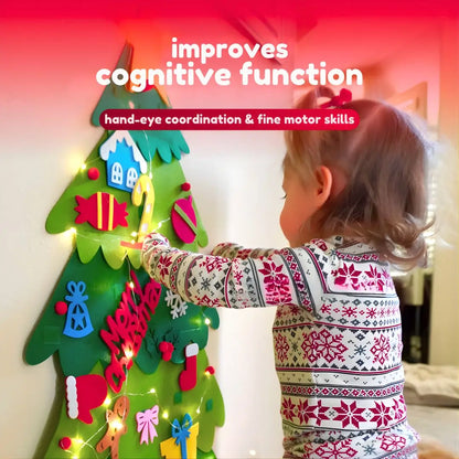 Montessori-inspired felt Christmas tree for children, fostering fine motor skills and creativity during the holiday season.