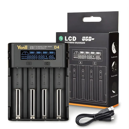 Smart charger compatible with lithium and NiMH batteries.