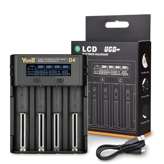 Smart charger compatible with lithium and NiMH batteries.